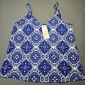 Tecrew Blue White Boho Floral Tank NEW Adjustable Strap V-Neck Womens Size S Top